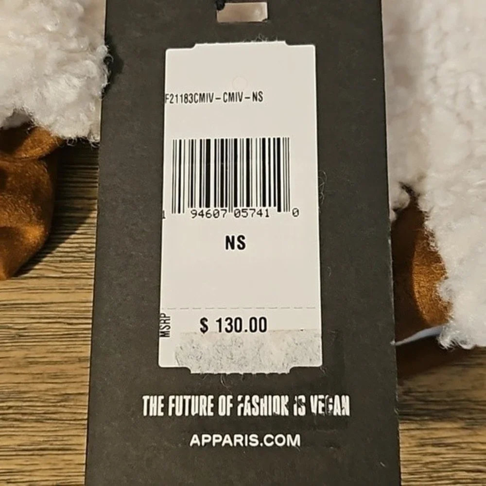 NWT APPARIS Women's Camel and Off Faux Shearling White Fingerless Hand Gloves